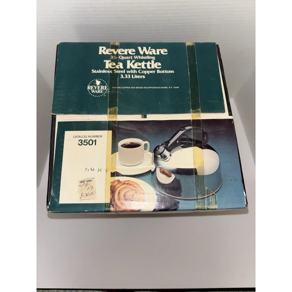 Revere Ware Tea Kettle Pot 3.5 Qt. 3501 NIB NOS Stainless Copper Whistling